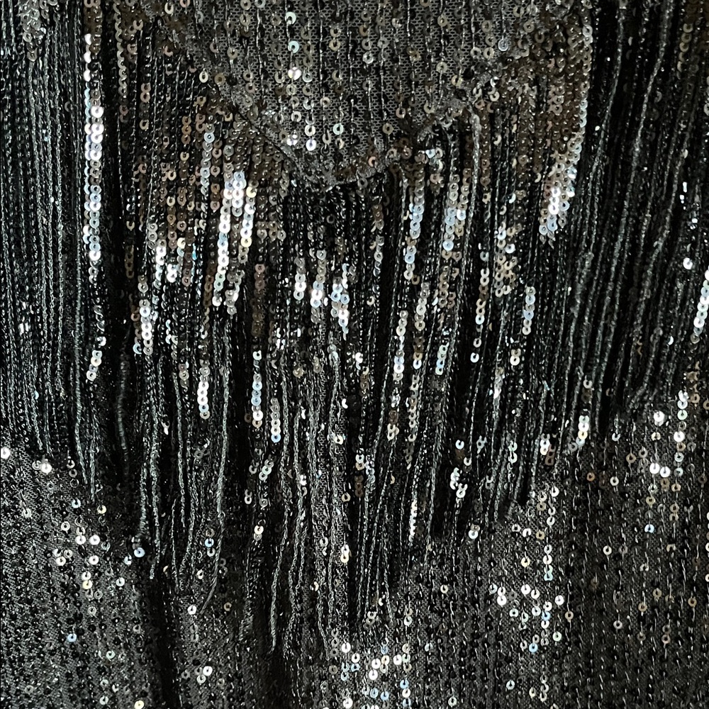 Black Sequin Button Down Black Western Fringe Shirt Size S - Picture 6 of 8